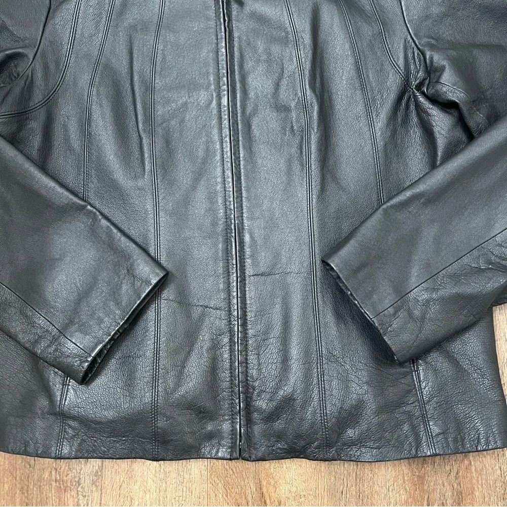 East 5th Genuine Leather Jacket Black Zip Front Lined‎ Coat Size XL